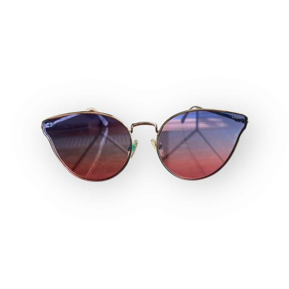 Quay Australia “All In” Cat-Eye Sunglasses Gold Frame / Purple-Pink Lens